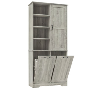 Freestanding Storage Cabinet With Doors, Tilt Out Drawers, Adjustable Shelves, Open Shelf, Bathroom & Laundry Room Organizer - Oak