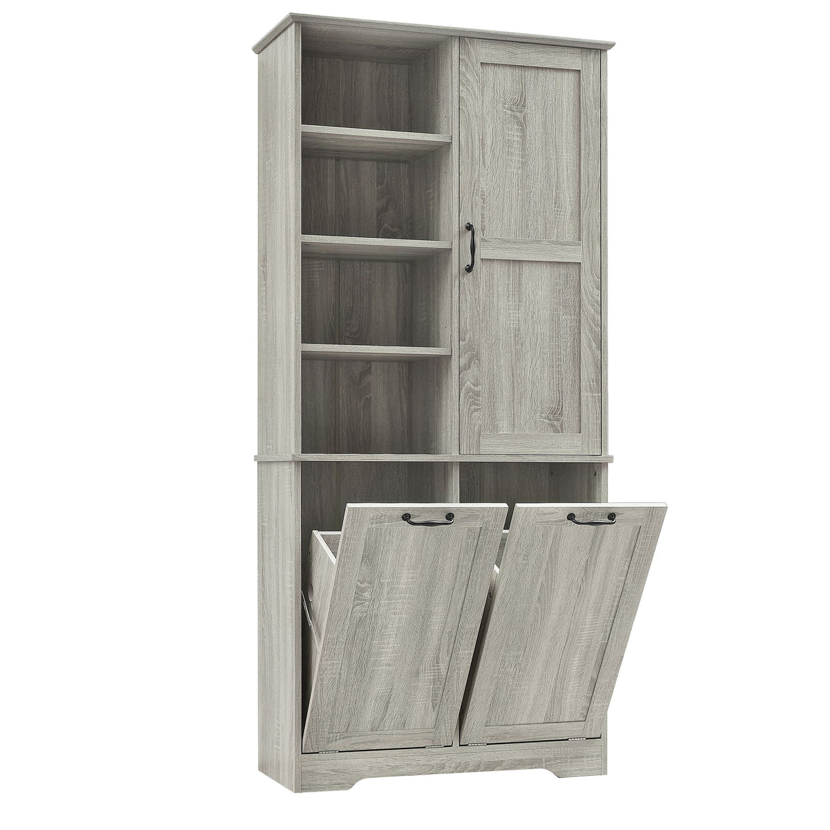 Freestanding Bathroom Storage Cabinet With Doors And Drawers, Adjustable Shelves, Tilt-Out Laundry Hamper