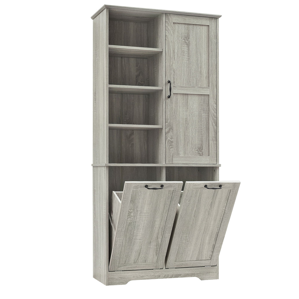 Freestanding Storage Cabinet With Doors, Tilt Out Drawers, Adjustable Shelves, Open Shelf, Bathroom & Laundry Room Organizer - Oak