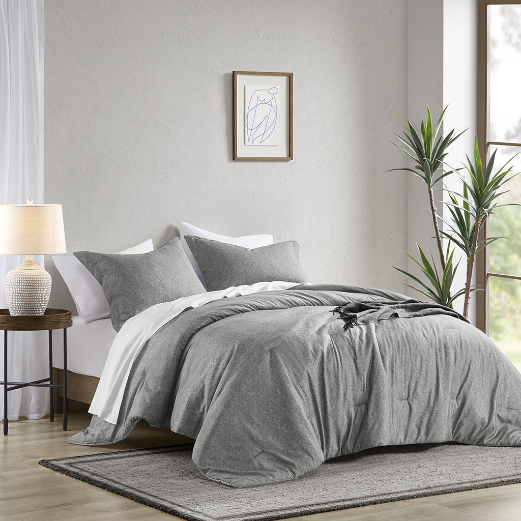 Camden - King/California King Chambray Print Solid Comforter Set - Gray