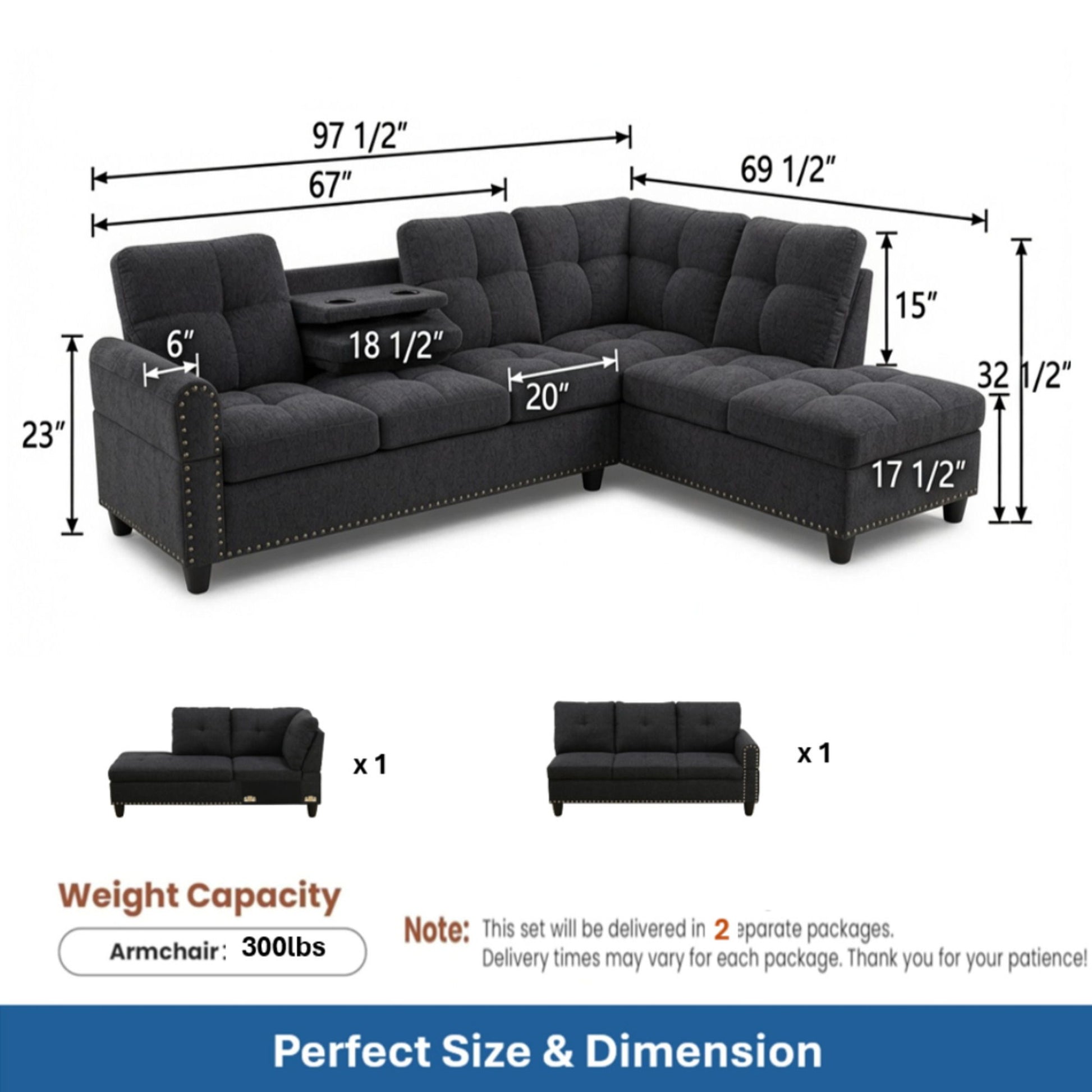 L - Shaped Sectional Sofa With Movable Left Chaise