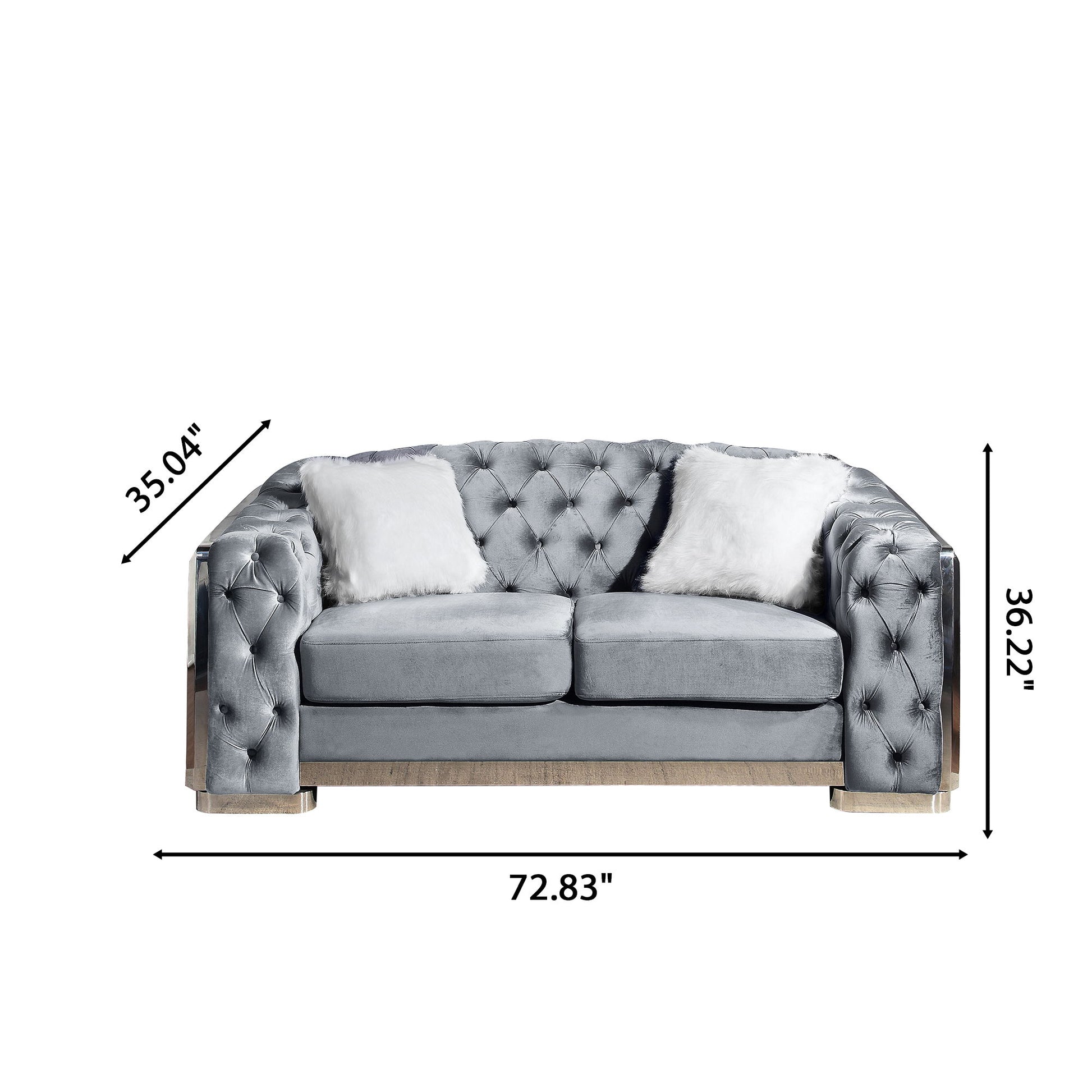 2 Seater Loveseat Sofa With Button Tufted Diamond Grid & 2 Pillows For Living Room