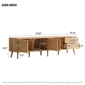 TV Stand, Media Console, 2 Drawers & Cable Management - Natural Wood