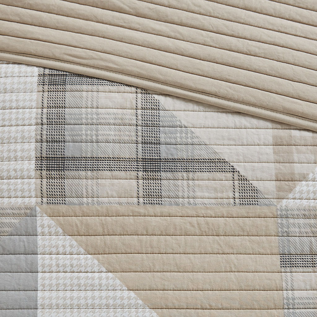 Olsen - 3 Piece Full Oversized Cotton Quilt Set - Tan