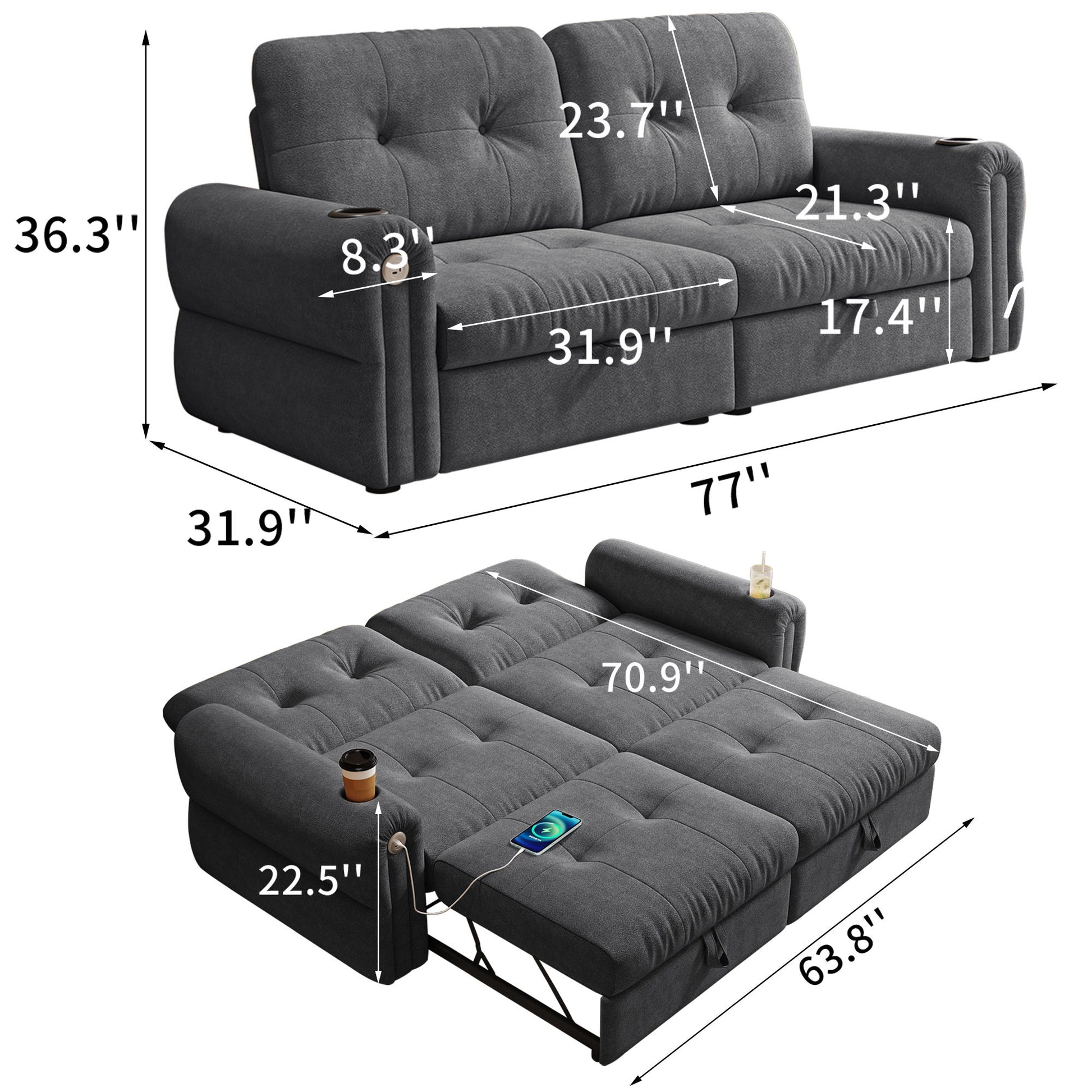 Cloud Like Convertible Sofa Bed With For Living Room