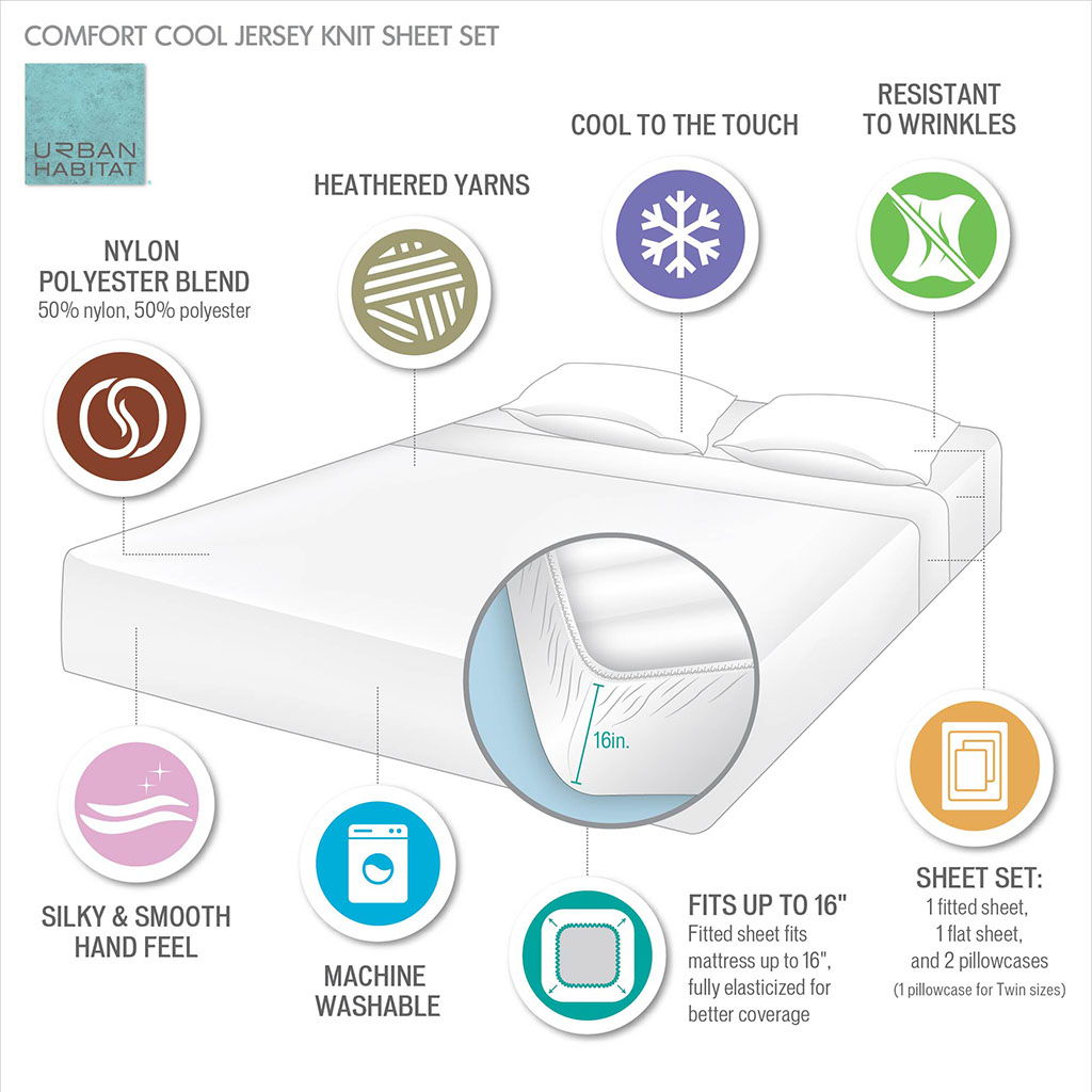 Comfort Cool Jersey Knit - Nylon Blend Full Sheet Set - Gray