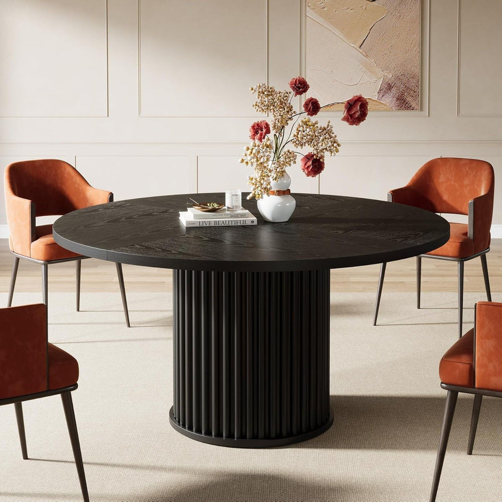 Fluted Round Dining Table - Black