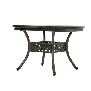 Outdoor Expandable Aluminum Dining Table With Latticework Details And Curvy Legs