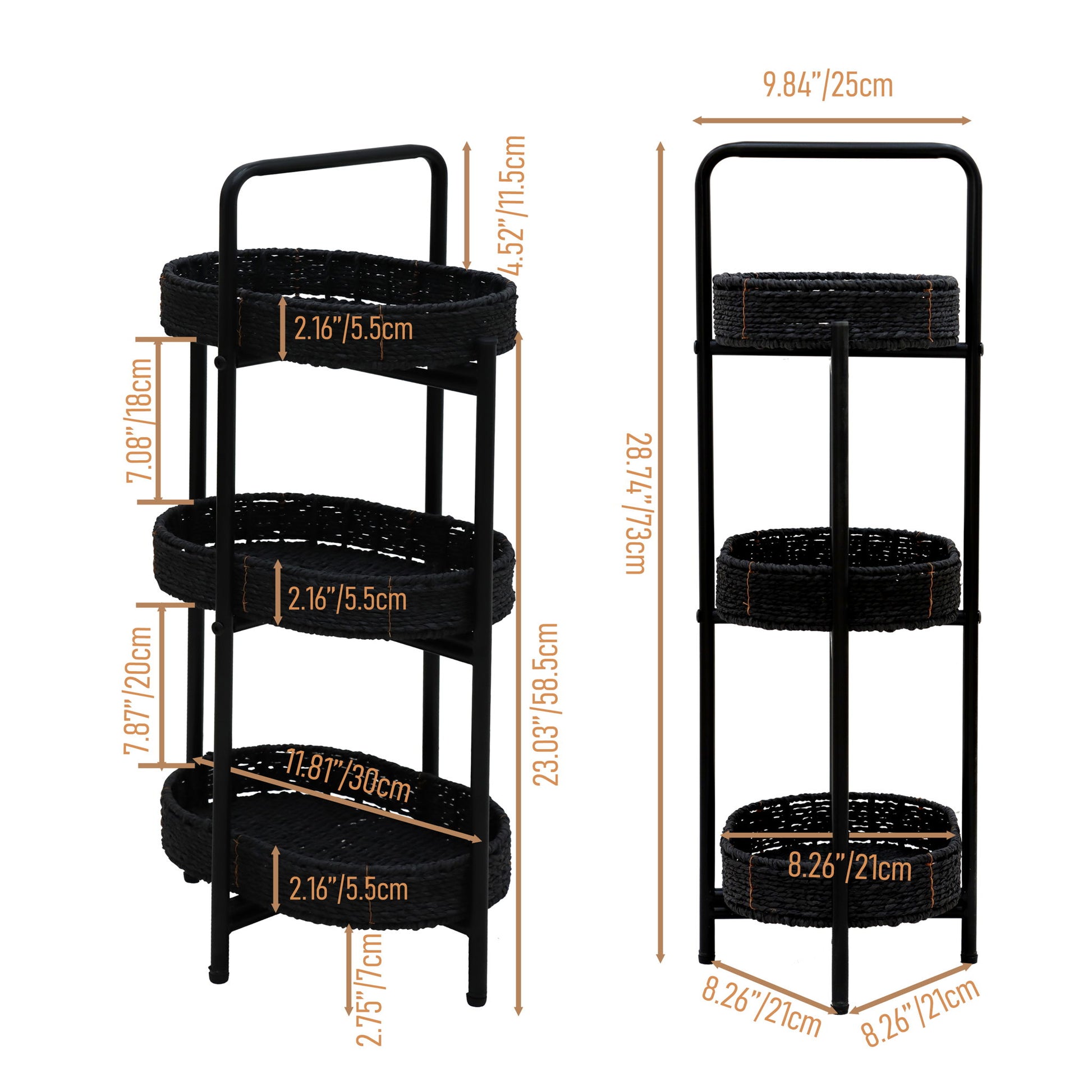 Modern 3 Tier Handwoven Side Table With Oval Organizer