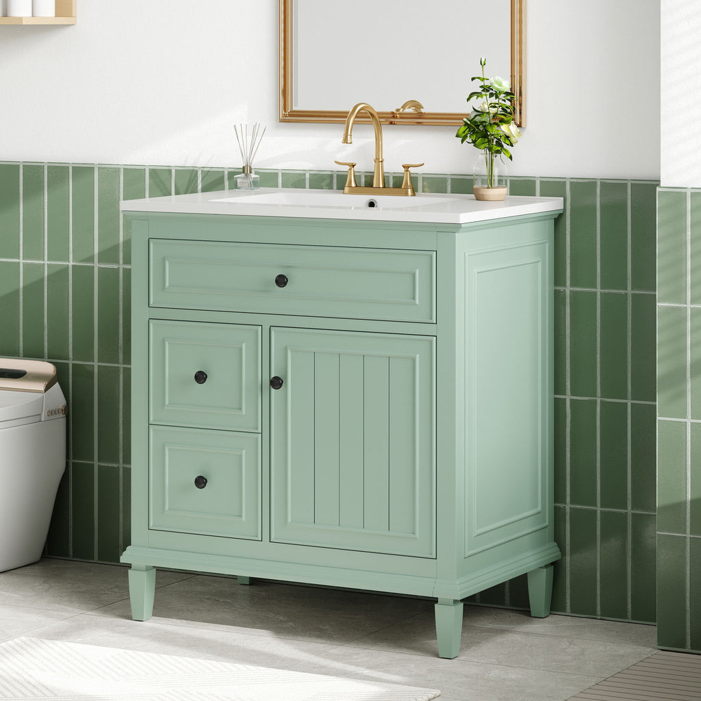 Modern Bathroom Vanity With Sink, Adjustable Shelf, Flip Drawer & 2 Drawers