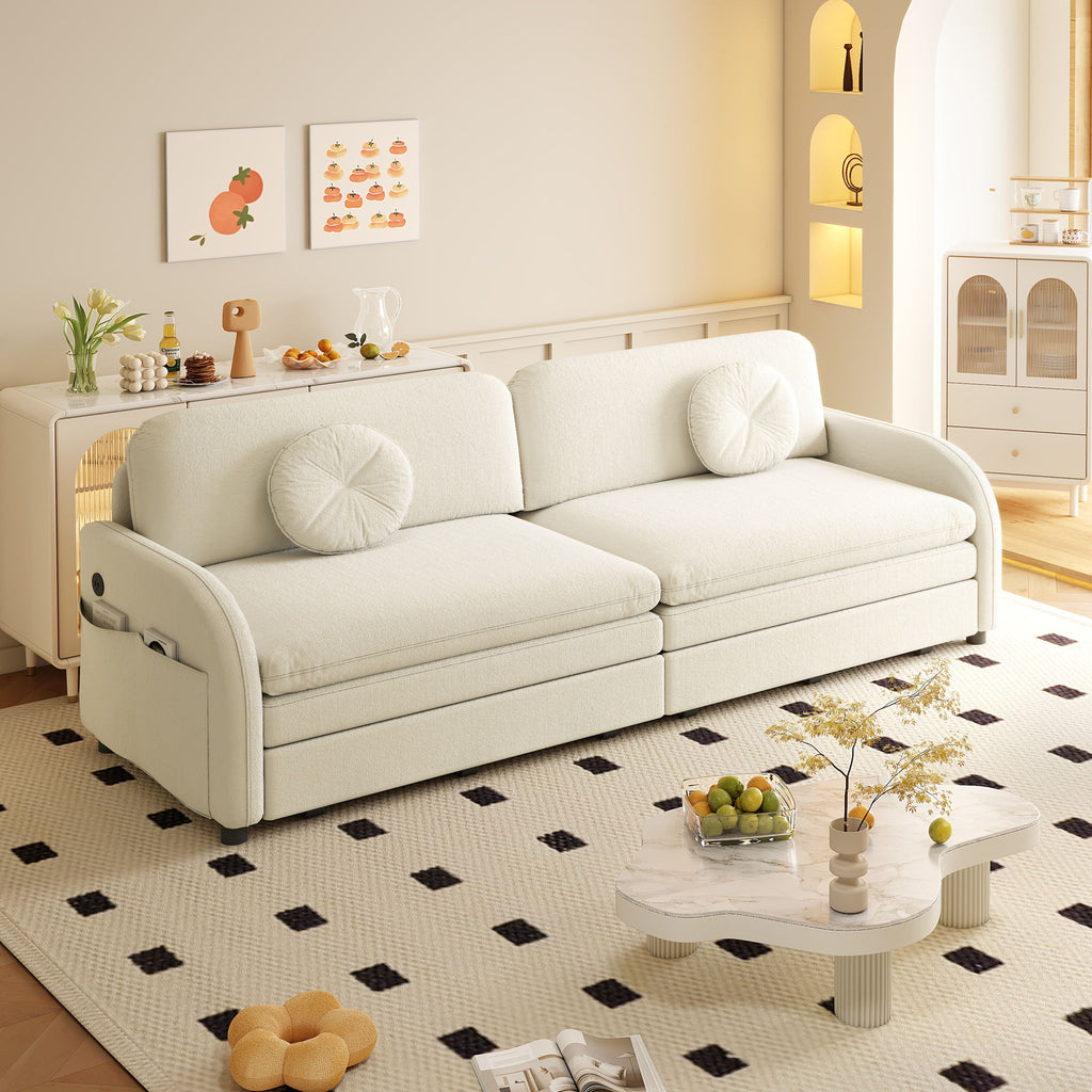 Upholstered Pull Out Couch With Side Pocket & USB Port