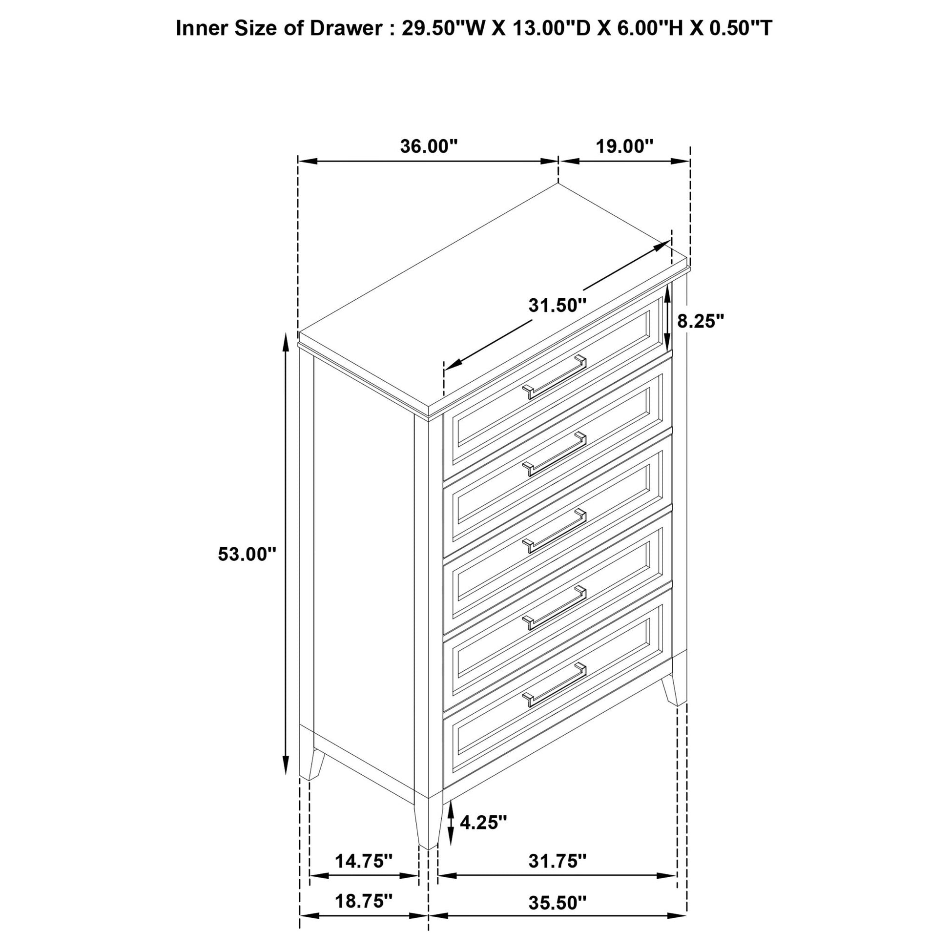 Inverness - 5 Drawer Bedroom Chest - White