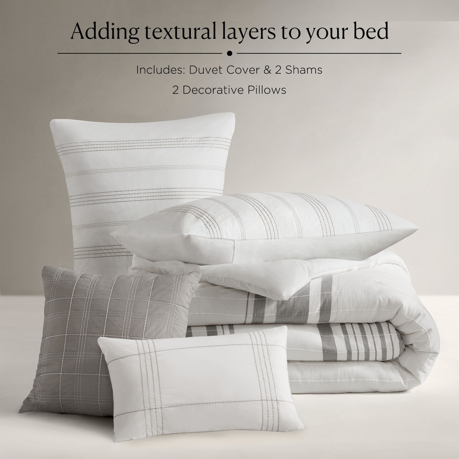 Morgan - 5 Piece Jaquard Duvet Set - White / Gray