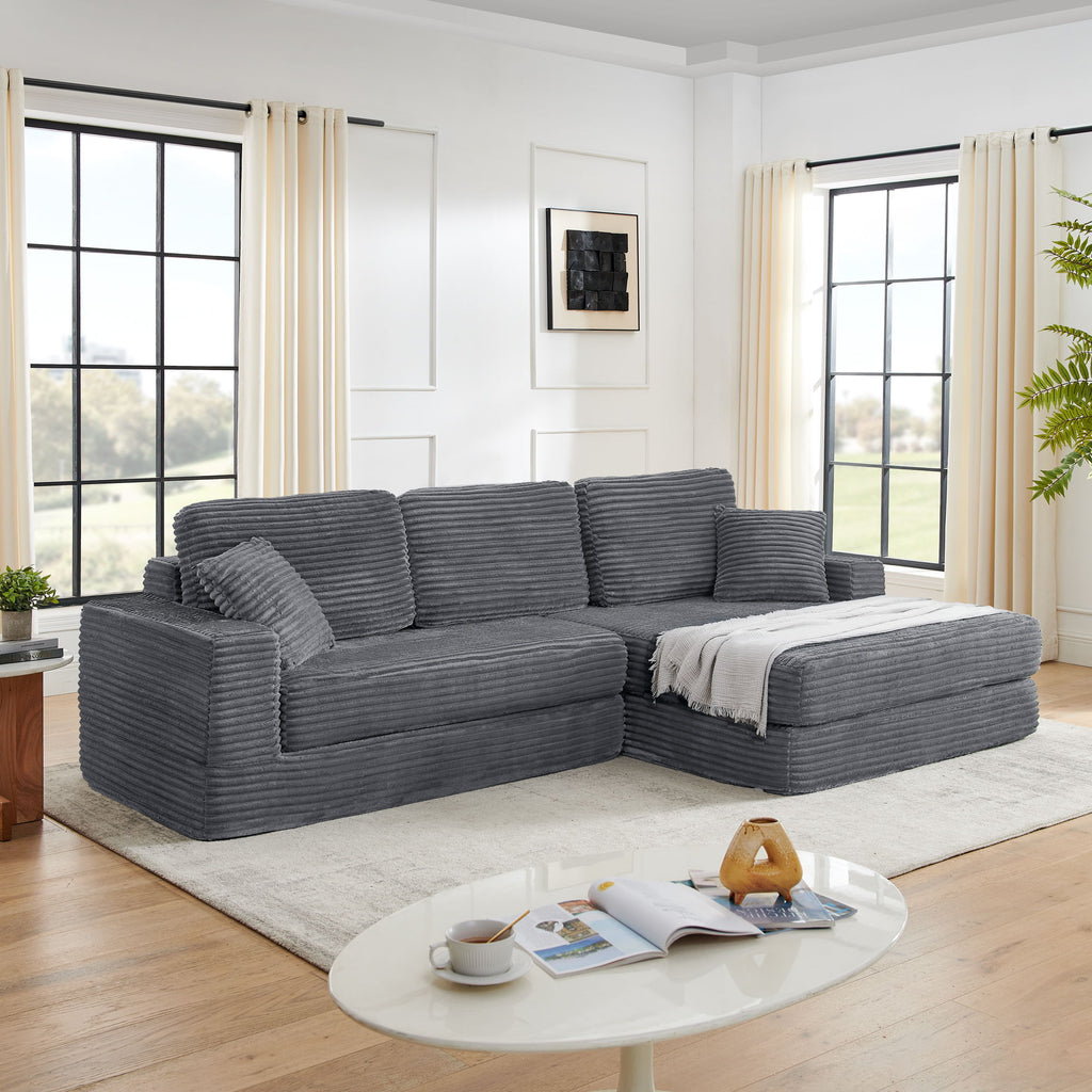 Modern Minimalist L Shape Modular Sectional Sofa, Corduroy Couch