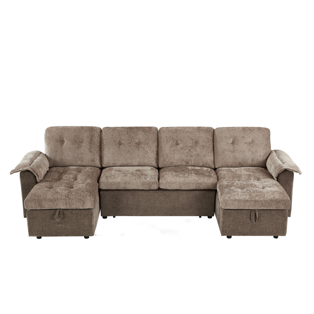 Modern U-Shaped Sleeper Sectional Sofa Bed With USB Ports, Cup Holder, And Hidden Storage