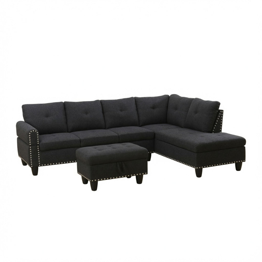 L - Shaped 3 Piece Sectional Sofa With Chaise, Storage Ottoman & Cup Holders