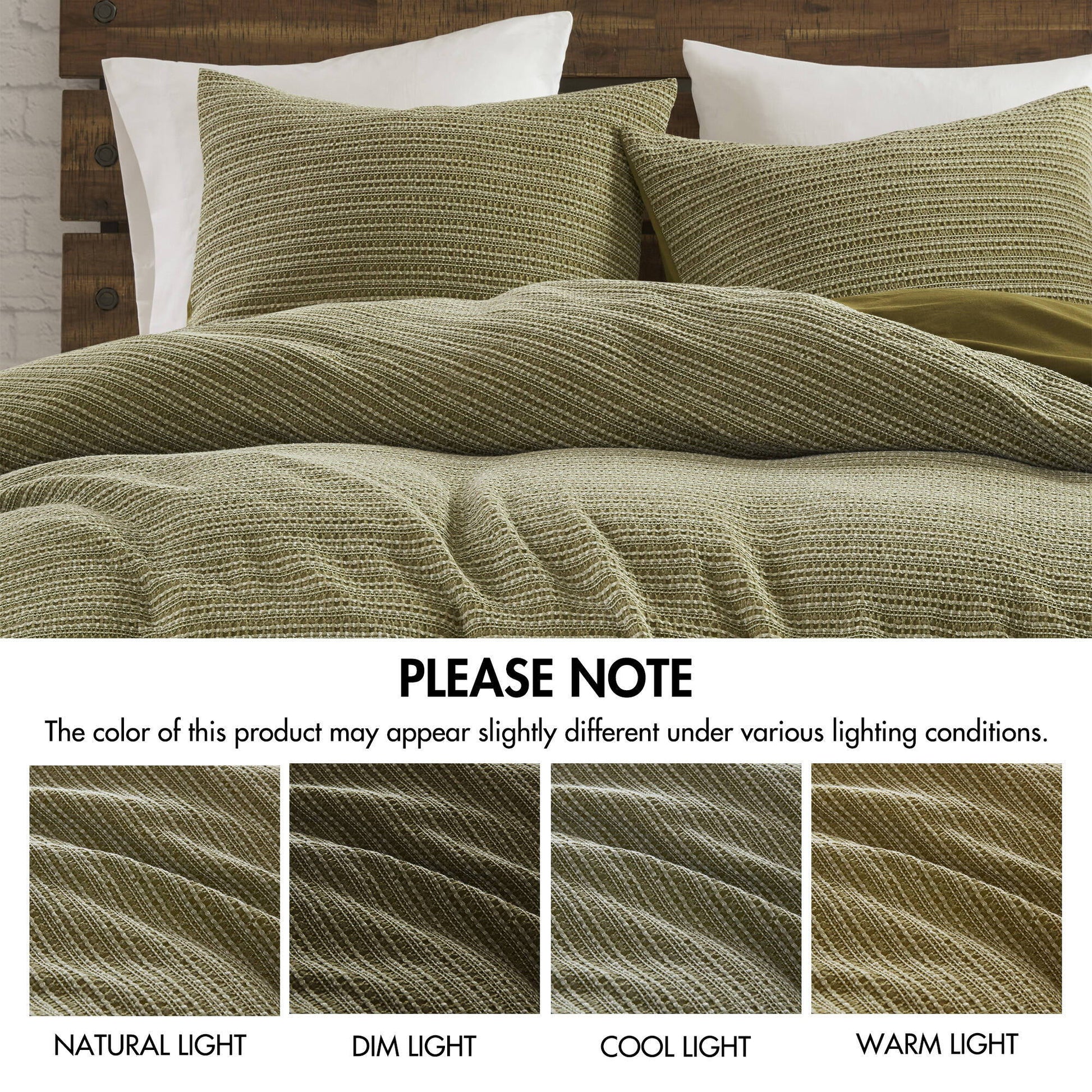 Lyon - 3 Piece King/California King Waffle Washed Duvet Set - Green