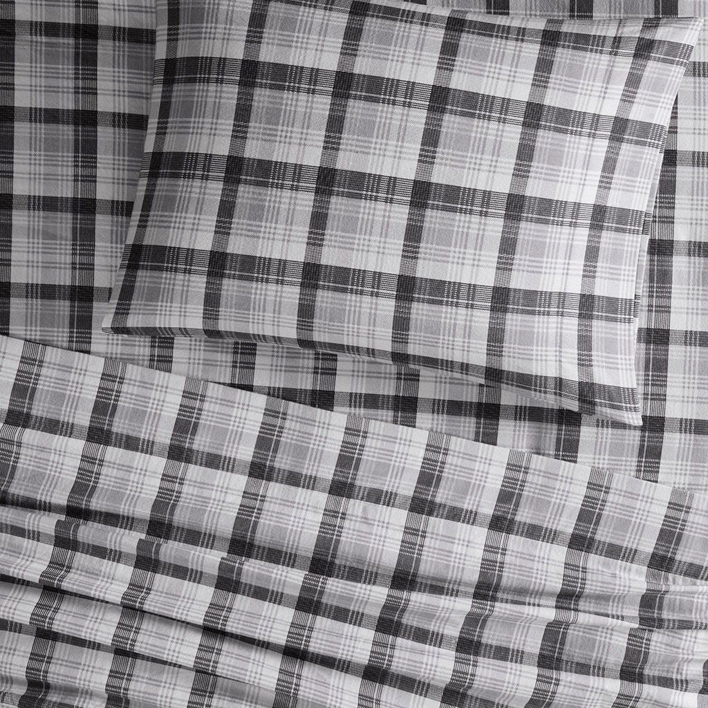 Flannel - King Sheet Set Cotton - Gray Plaid