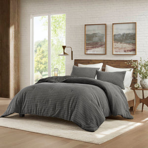 Lyon - 3 Piece King/California King Waffle Washed Comforter Set - Charcoal