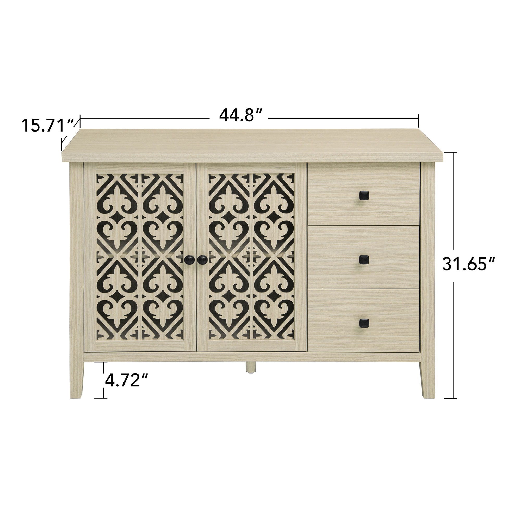 Hollowed Out Cabinet With 2 Door 3 Drawers, American Furniture, Suitable For Bedroom, Living Room, Study - Natural