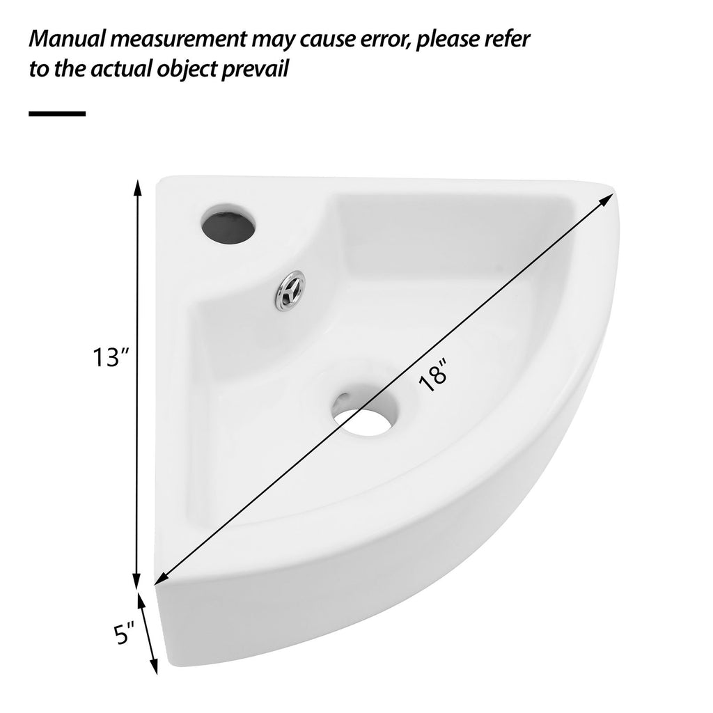 Triangle Porcelain Wall Mount Vessel Sink With Single Faucet Hole & Overflow - White