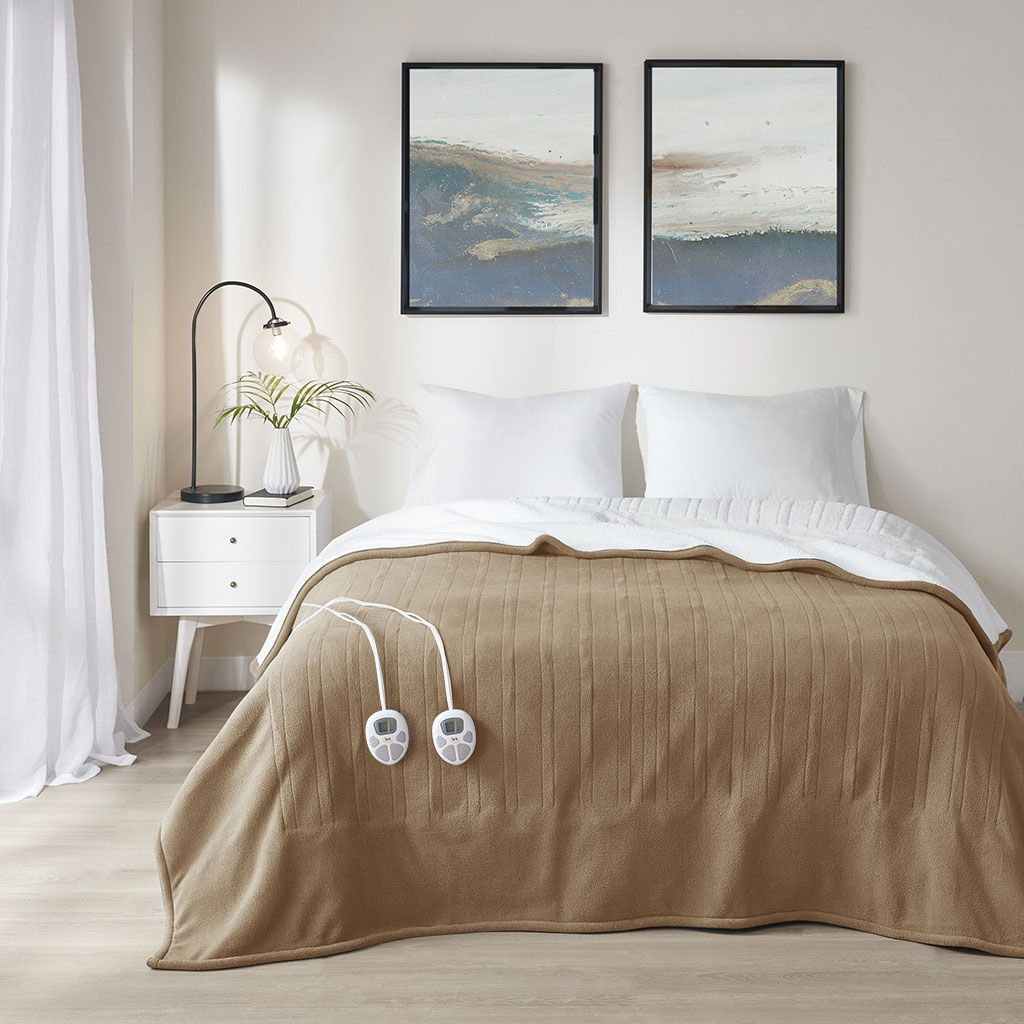 Fleece to Sherpa - Queen Heated Blanket - Brown