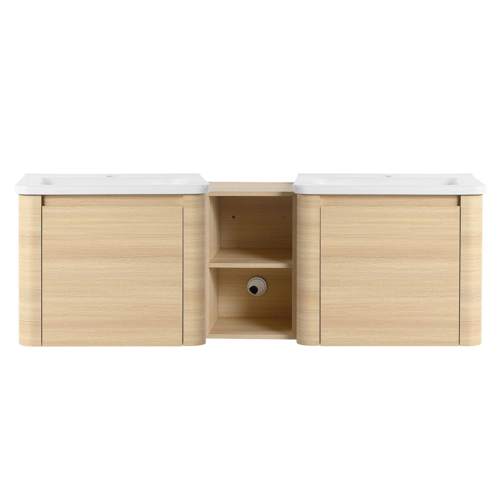 Wall Mounted Bathroom Vanity With Sink And Storage Shelves, Soft Close Doors