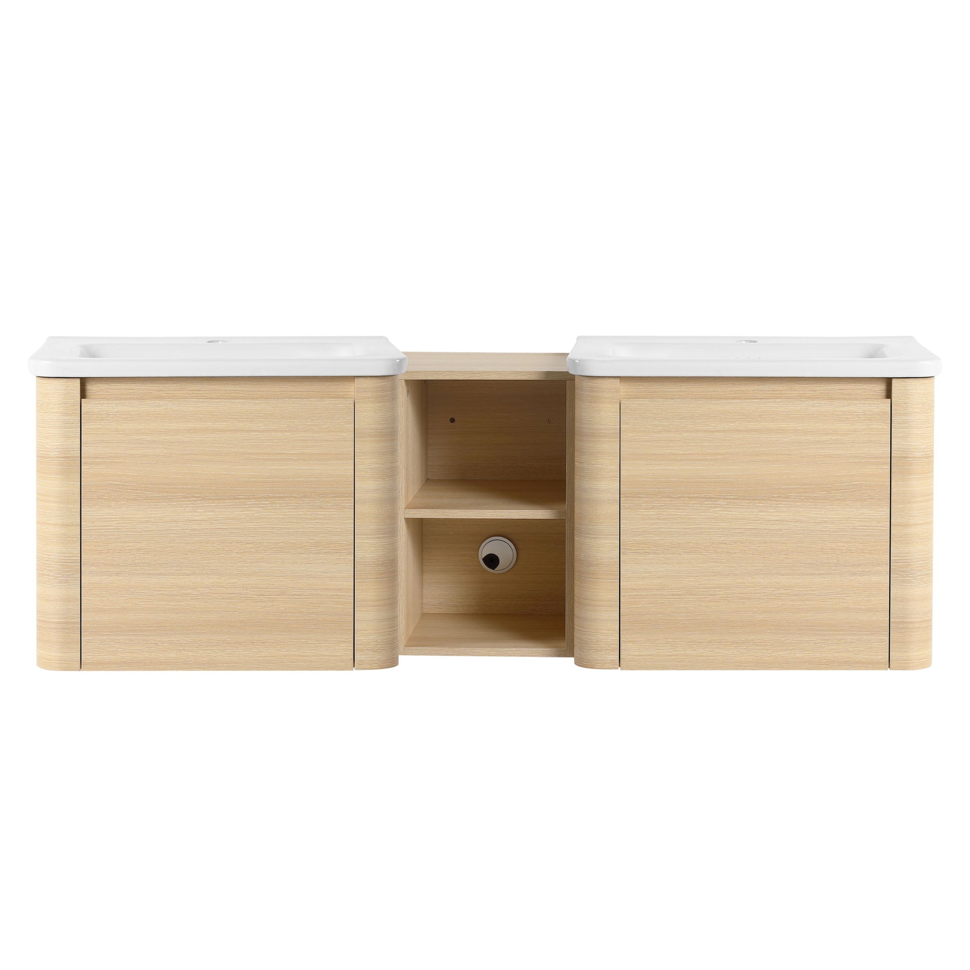 Wall Mounted Bathroom Vanity With Sink And Storage Shelves, Soft Close Doors
