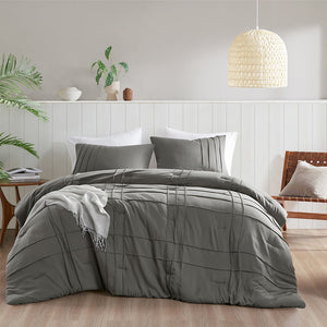 Porter - California King Soft Washed Pleated Comforter Set - Gray