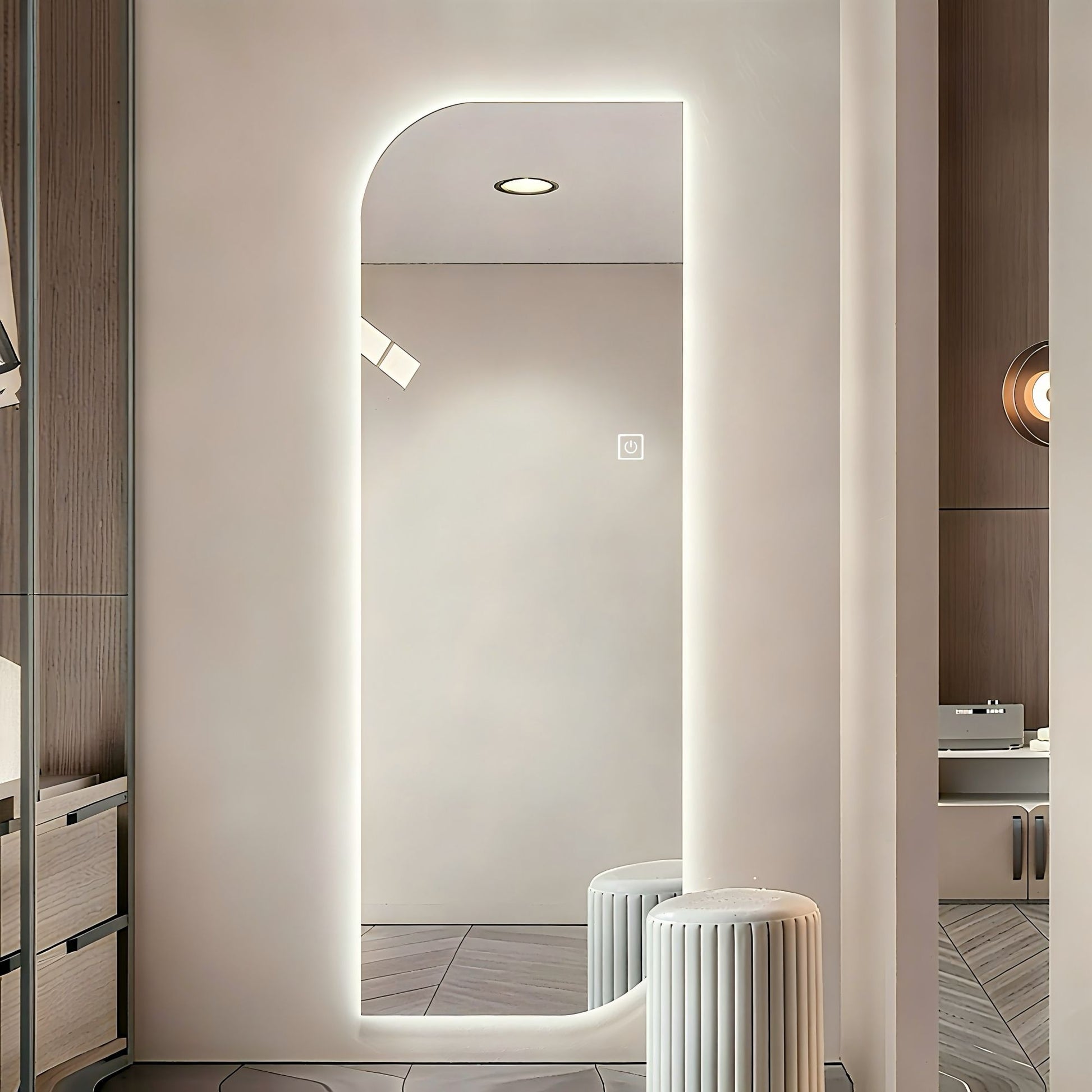 Irregular Shape LED Full Length Wall Mirror With 3 Color Dimmable Lighting - Silver