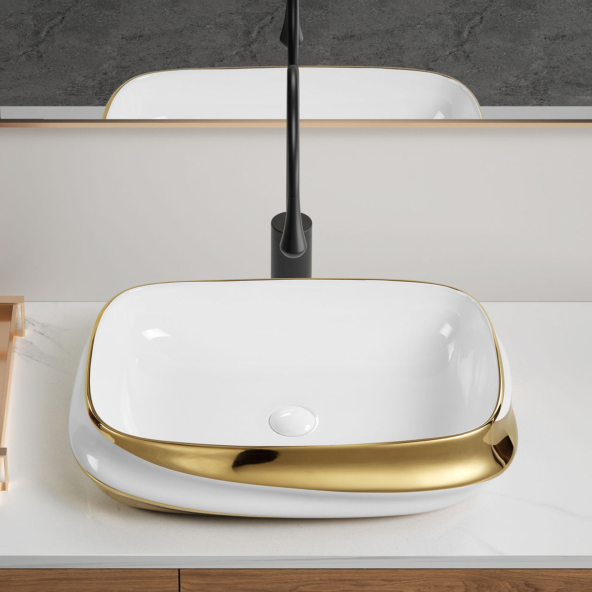 Vessel Sink, Above Counter Vanity Basin For Bathrooms - Gold / White / Milk White