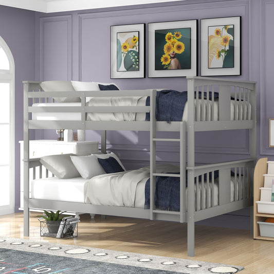 Gewnee - Full-Over-Full Convertible Kids Bunk Bed With Ladder - Gray