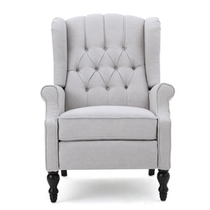Tufted Arm Chair Recliner With Wingback Style, Pushback Mechanism - Light Gray