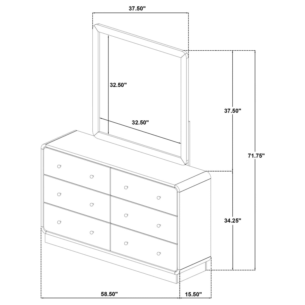 Burton - 6 Drawer Dresser With Mirror - Black