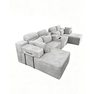 U-Shaped Sectional Sofa With Chaise Lounge And Cup Holders