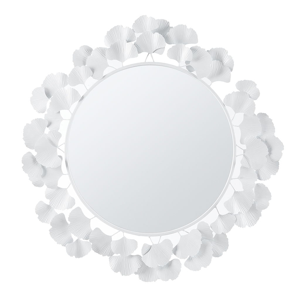 Eden - Eden Gingko Leaf Round Wall Mirror 30.5" - White