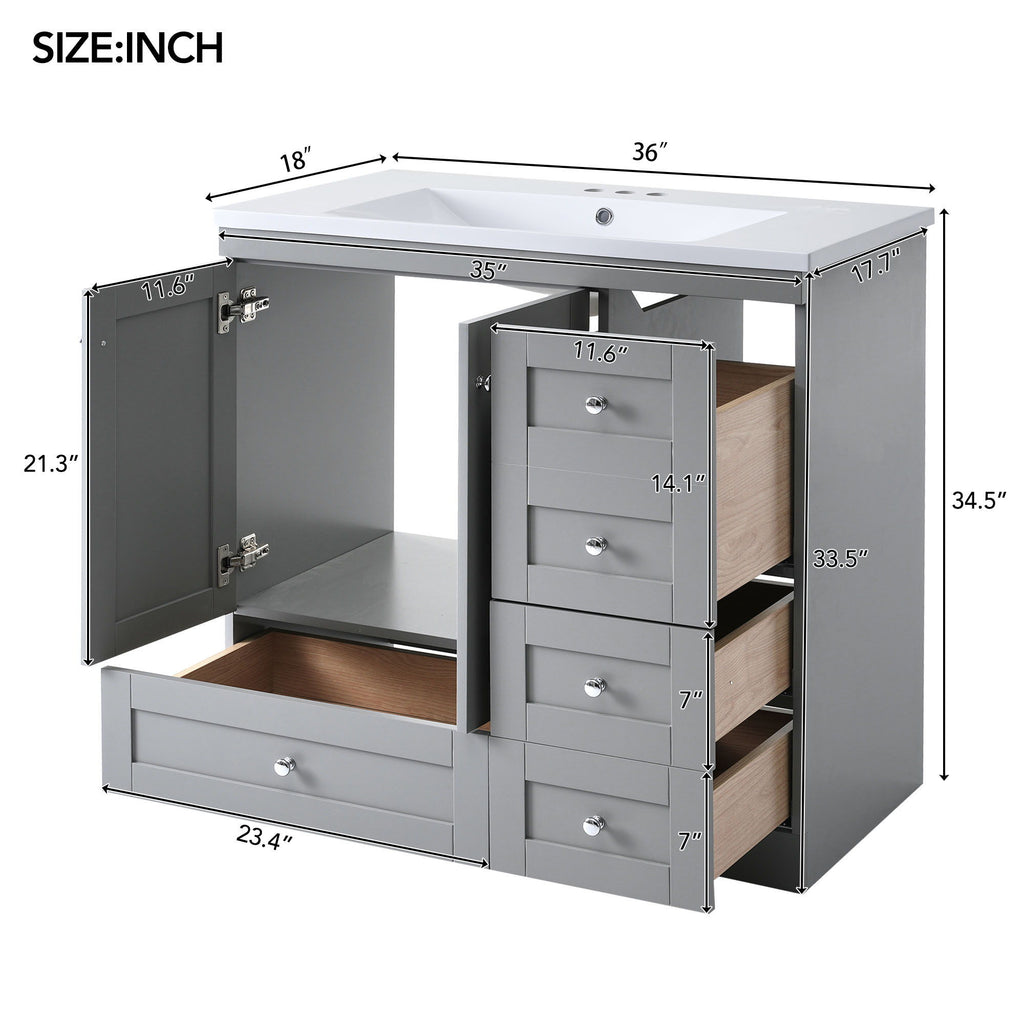 Shaker Free Standing Bathroom Vanity Cabinet With Sink, Soft Close Drawers, Soft Close Doors