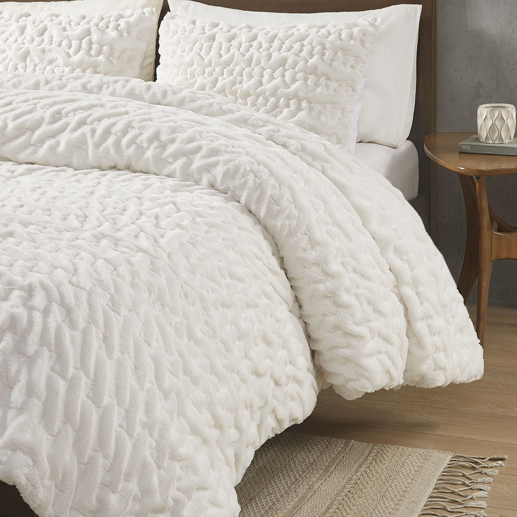 Blair - Ruched Fur Down Alternative Comforter Set - Ivory