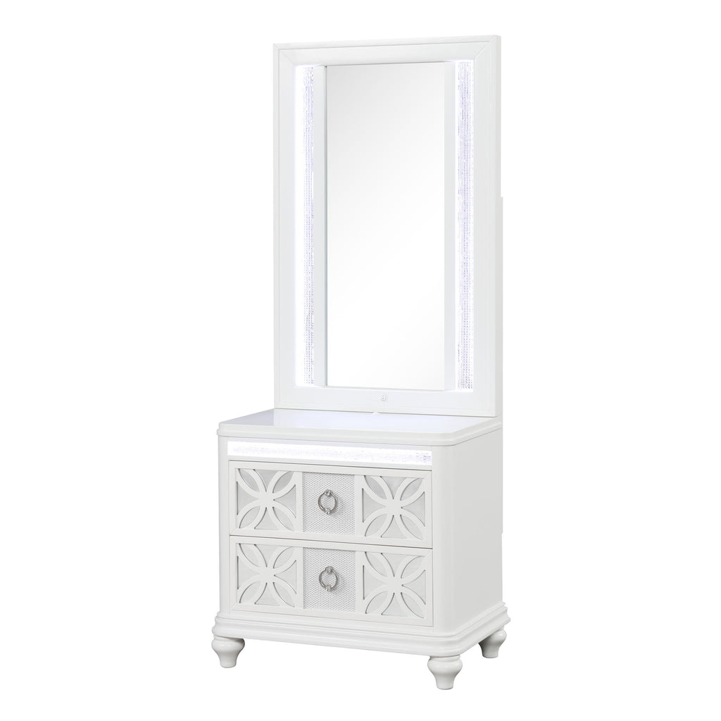 Abigale - Nightstand With Mirror Top, LED Lighting (Includes Mirror And Nightstand) - White