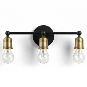 3 Light Wall Sconce, Vanity Light, No Bulbs Included - Black / Gold