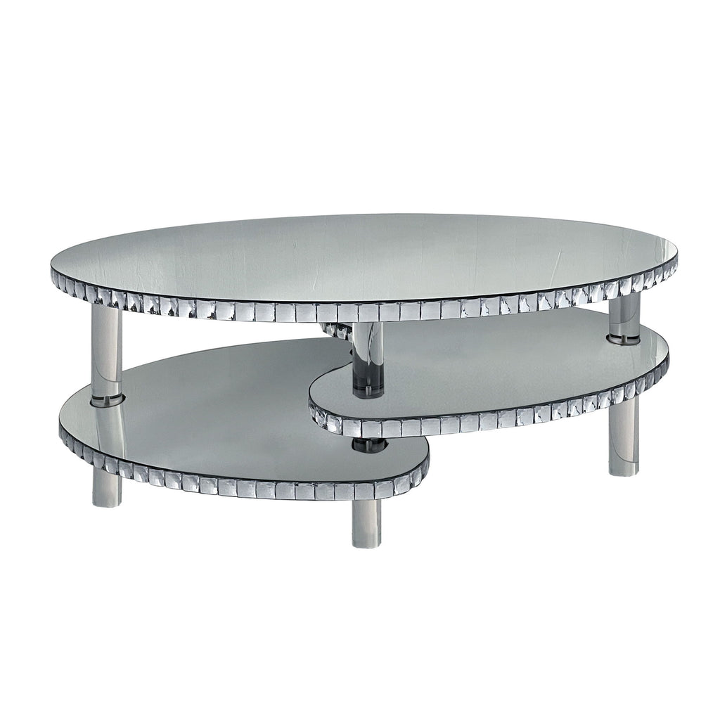 Coffee Table, Oval Double Layer Home Furnishing - Silver