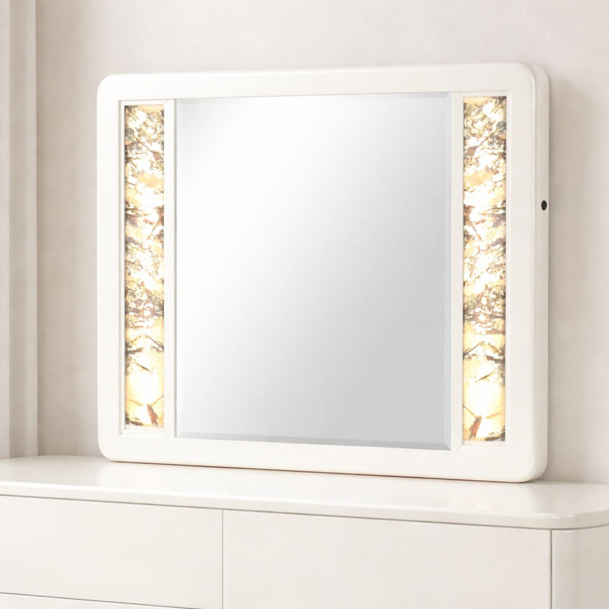 La Pierre - Rectangular Mirror With LED Lighting Panels - Beige