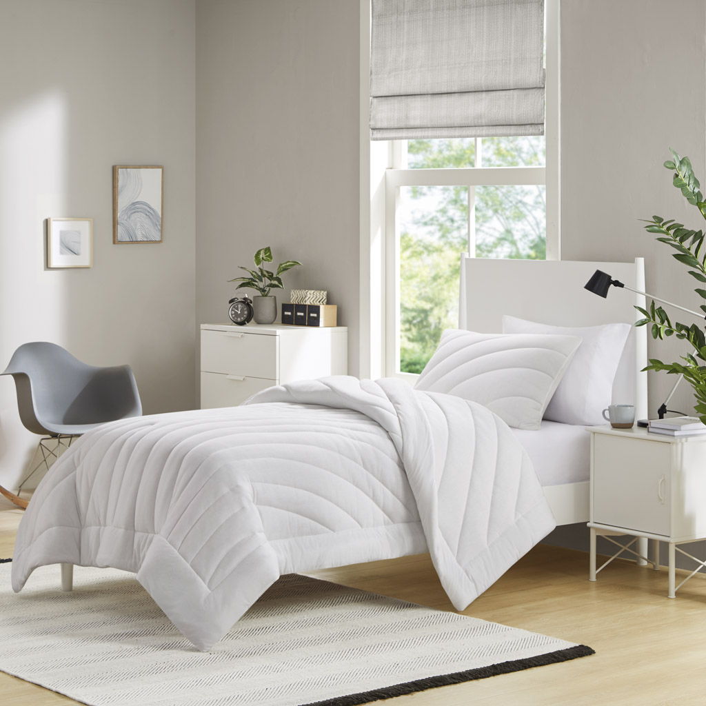 Juniper - Poly Jersey Puffy Comforter Set - White