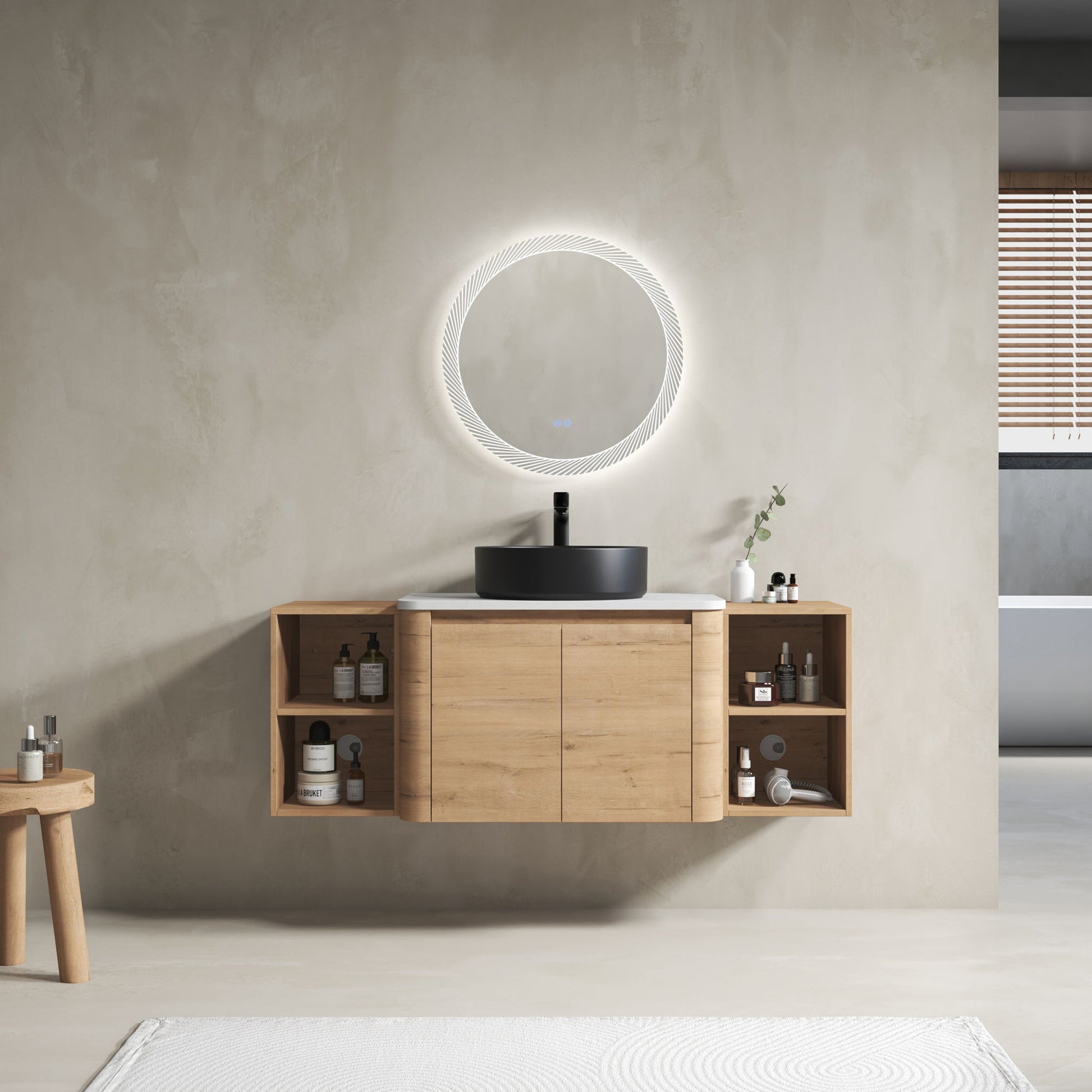 Wall Mounted Bathroom Vanity With Art Sink, 2 Storage Shelves, Soft Close Door