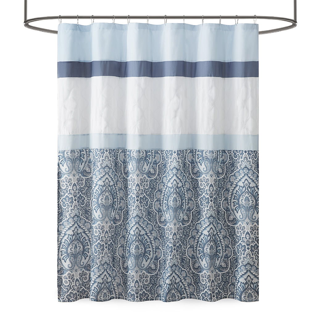 Shawnee - Printed And Embroidered Shower Curtain - Blue