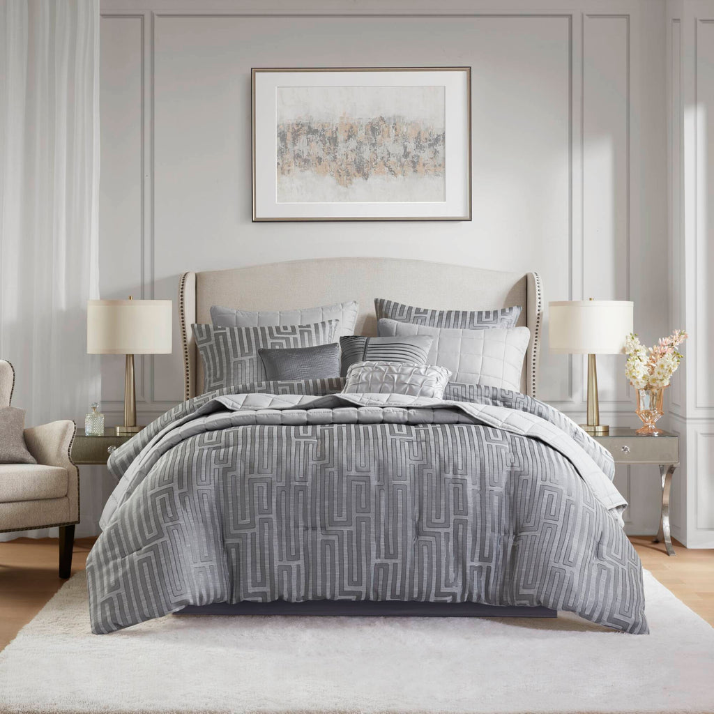 Royce - 10 Piece California King Luxury Comforter Set - Gray
