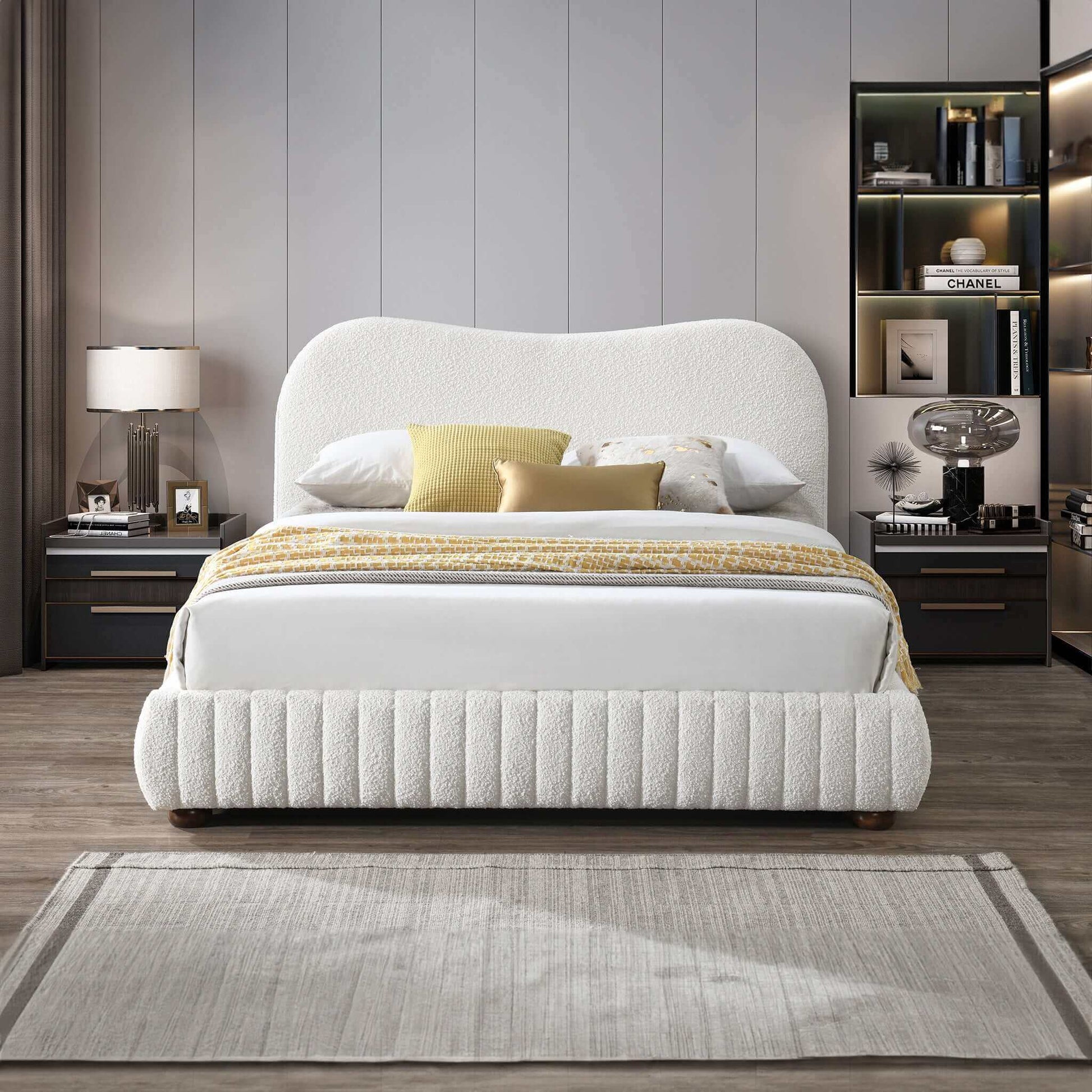 Norme - Queen Size Upholstered Low Profile Platform Bed - Cream