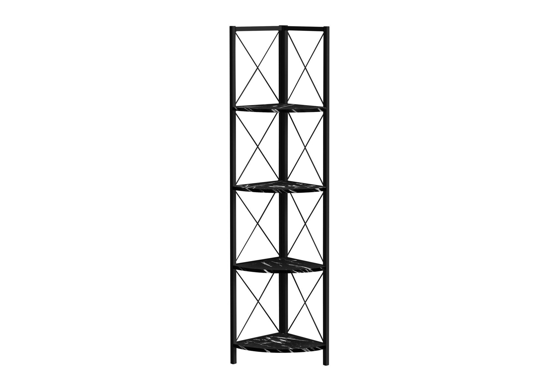 Bookshelf, Bookcase, Etagere, Corner, 4 Tier, Office, Marble Look Contemporary & Modern