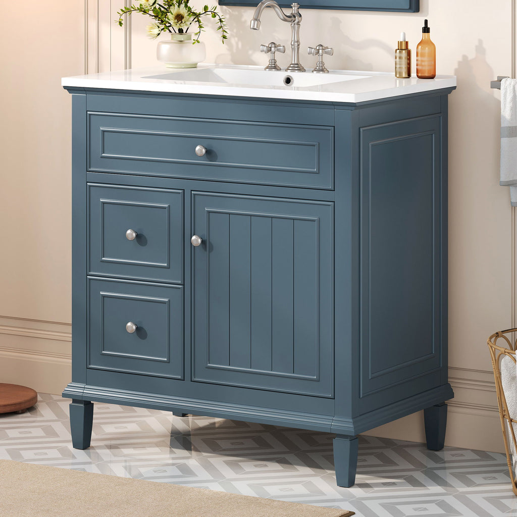 Modern Bathroom Vanity With Sink, Adjustable Shelf, Flip Drawer & 2 Drawers