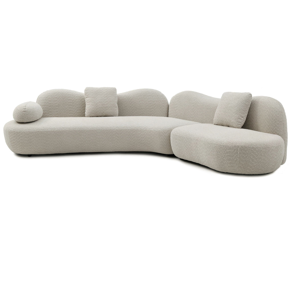 Sofa With Crescent Shape And Butterfly Backrest, Includes 2 Pillows - Beige